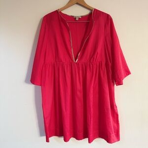 Burberry Brit‎ Red Voile Cotton Tunic Cover-Up Check Trim Medium